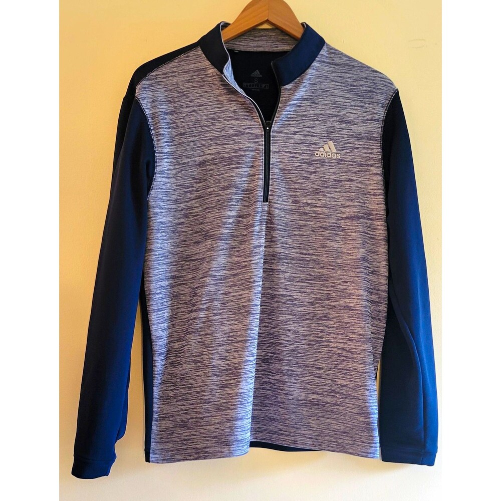 Adidas Men's S Blue Heather Long Sleeve 1/4 Zip Mock Neck Pullover
